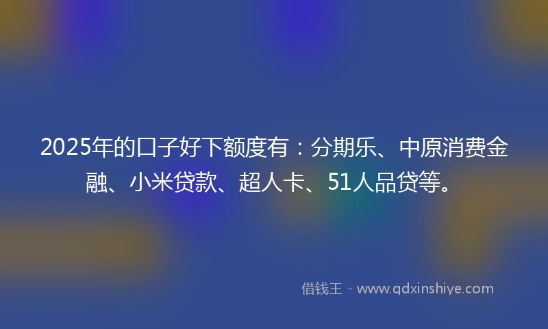 2025年的口子好下额度有：分期乐、中原消费金融、小米贷款、超人卡、51人品贷等。