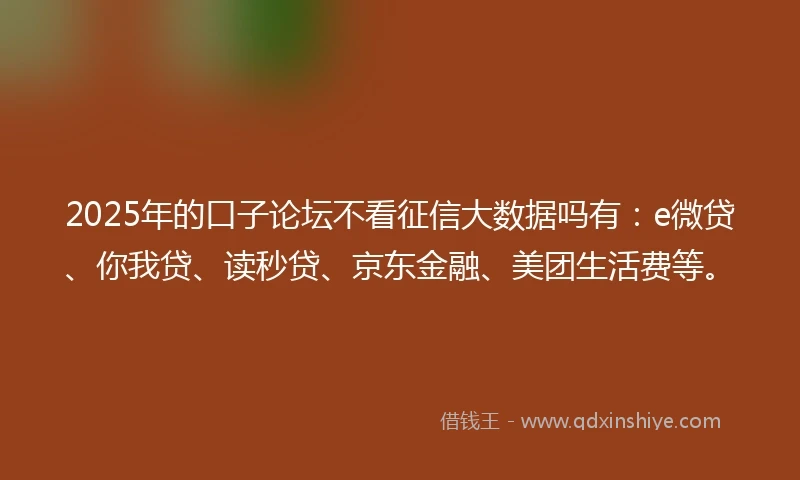 2025年的口子论坛不看征信大数据吗有：e微贷、你我贷、读秒贷、京东金融、美团生活费等。