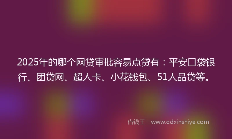2025年的哪个网贷审批容易点贷有：平安口袋银行、团贷网、超人卡、小花钱包、51人品贷等。