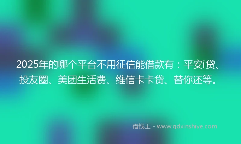 2025年的哪个平台不用征信能借款有：平安i贷、投友圈、美团生活费、维信卡卡贷、替你还等。