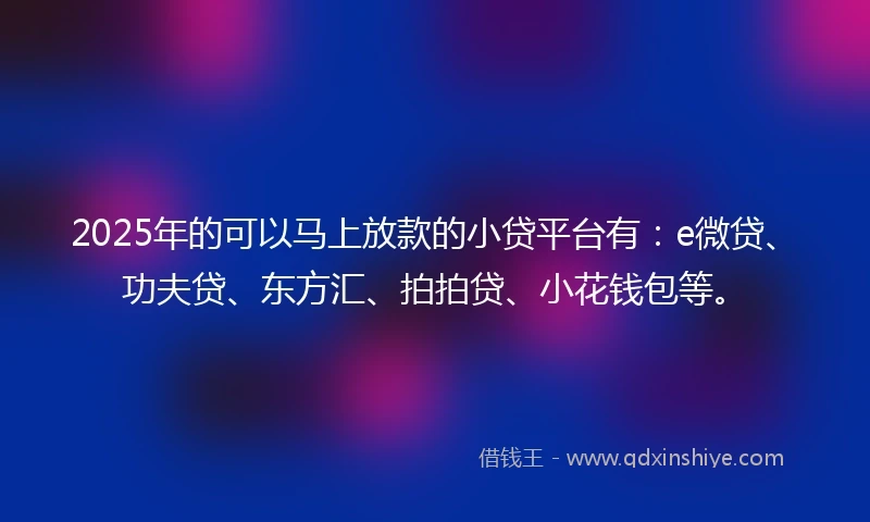 2025年的可以马上放款的小贷平台有：e微贷、功夫贷、东方汇、拍拍贷、小花钱包等。
