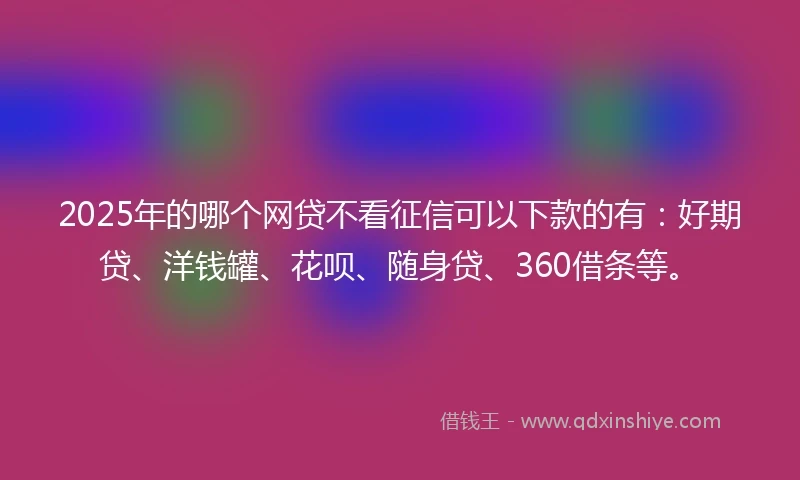 2025年的哪个网贷不看征信可以下款的有:好期贷、洋钱罐、花呗、随身贷、360借条等。