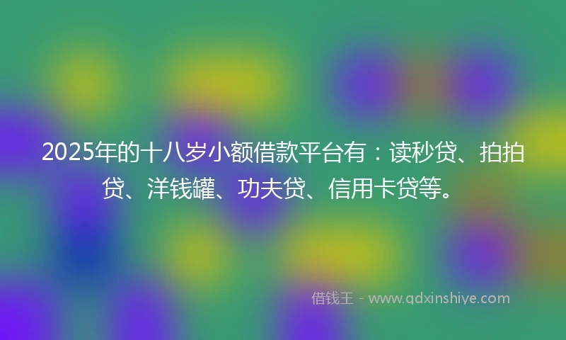 2025年的十八岁小额借款平台有：读秒贷、拍拍贷、洋钱罐、功夫贷、信用卡贷等。