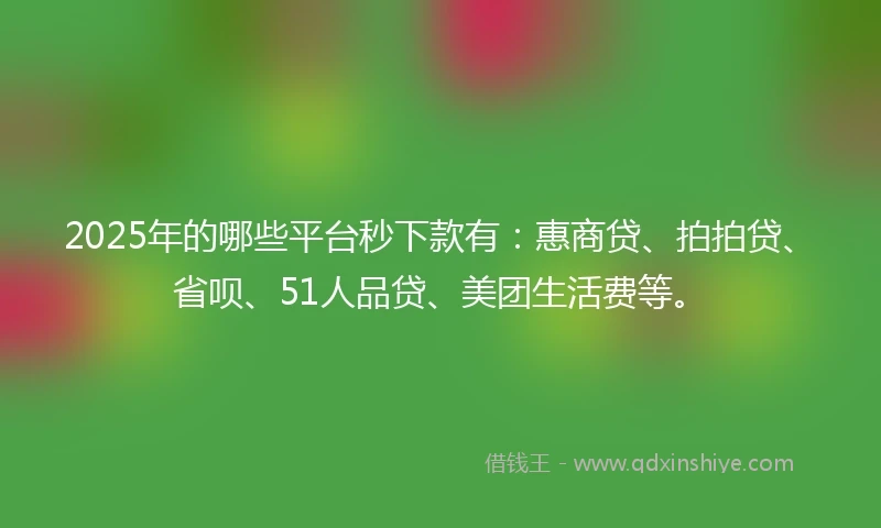 2025年的哪些平台秒下款有：惠商贷、拍拍贷、省呗、51人品贷、美团生活费等。