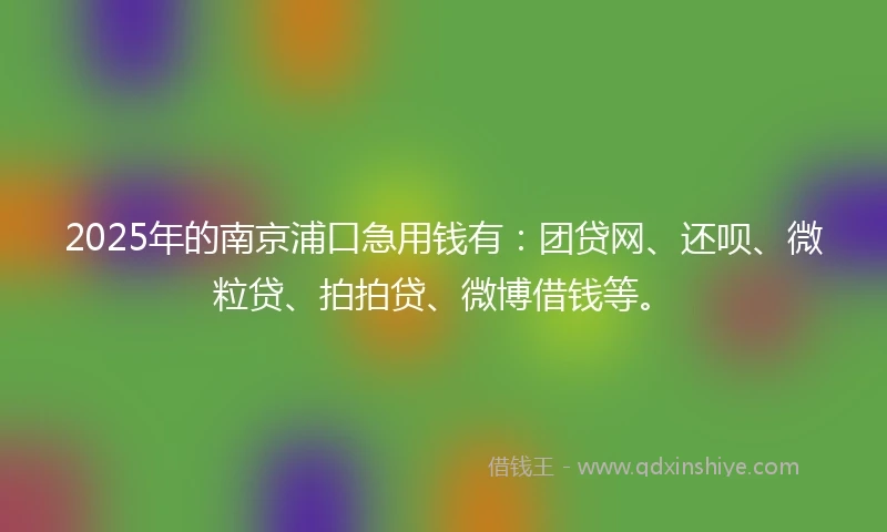2025年的南京浦口急用钱有：团贷网、还呗、微粒贷、拍拍贷、微博借钱等。