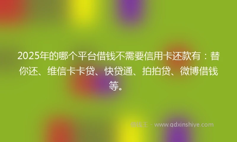 2025年的哪个平台借钱不需要信用卡还款有：替你还、维信卡卡贷、快贷通、拍拍贷、微博借钱等。
