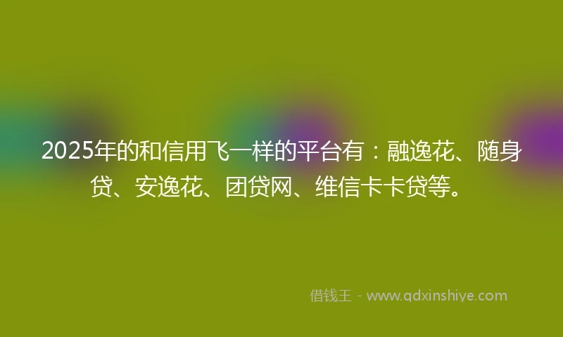 2025年的和信用飞一样的平台有：融逸花、随身贷、安逸花、团贷网、维信卡卡贷等。