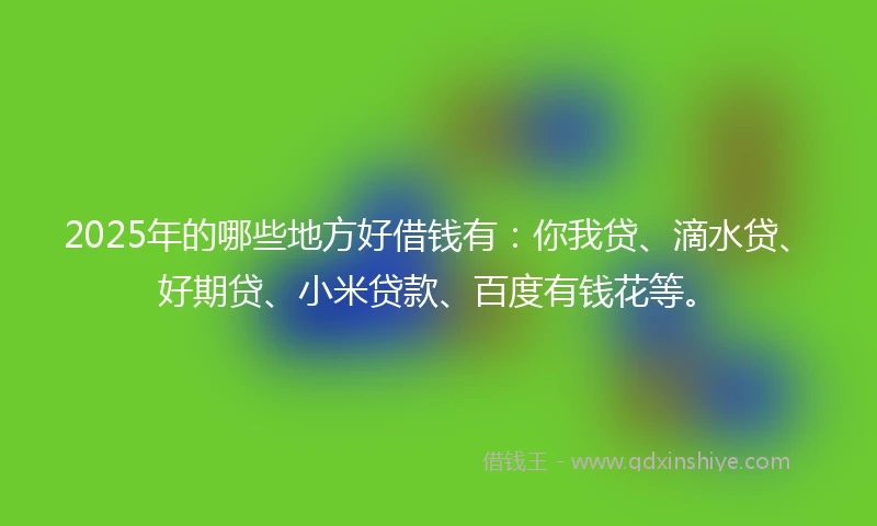 2025年的哪些地方好借钱有：你我贷、滴水贷、好期贷、小米贷款、百度有钱花等。