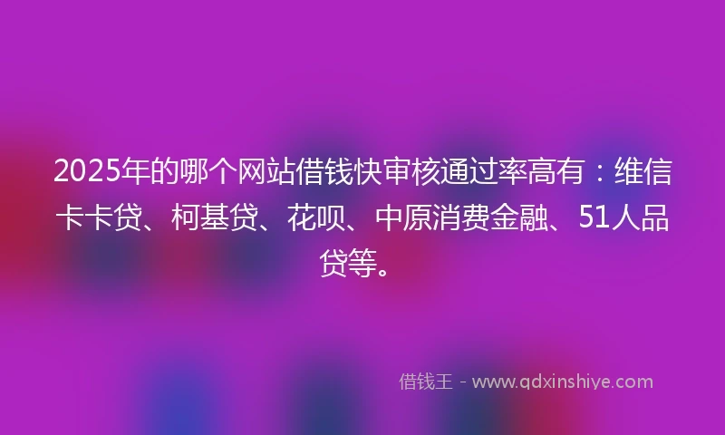 2025年的哪个网站借钱快审核通过率高有：维信卡卡贷、柯基贷、花呗、中原消费金融、51人品贷等。