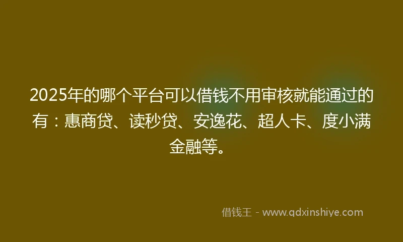 2025年的哪个平台可以借钱不用审核就能通过的有：惠商贷、读秒贷、安逸花、超人卡、度小满金融等。