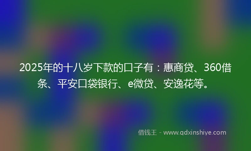 2025年的十八岁下款的口子有：惠商贷、360借条、平安口袋银行、e微贷、安逸花等。