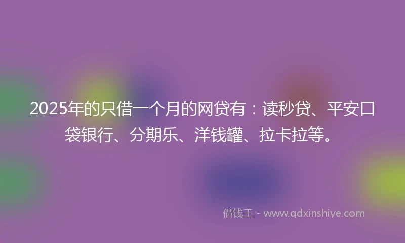 2025年的只借一个月的网贷有：读秒贷、平安口袋银行、分期乐、洋钱罐、拉卡拉等。