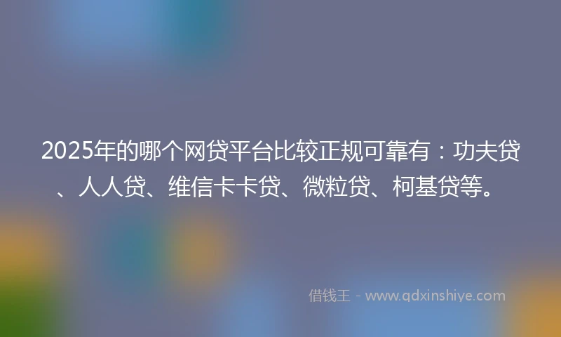 2025年的哪个网贷平台比较正规可靠有：功夫贷、人人贷、维信卡卡贷、微粒贷、柯基贷等。