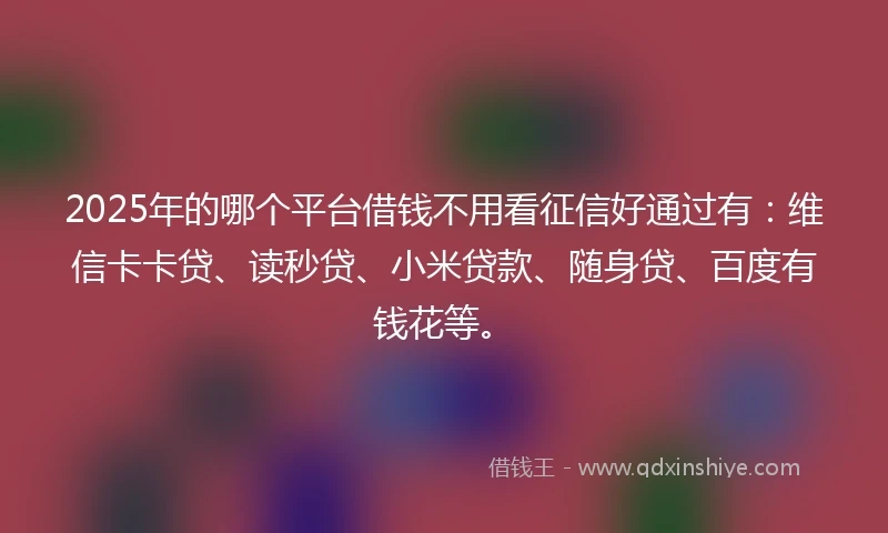2025年的哪个平台借钱不用看征信好通过有：维信卡卡贷、读秒贷、小米贷款、随身贷、百度有钱花等。