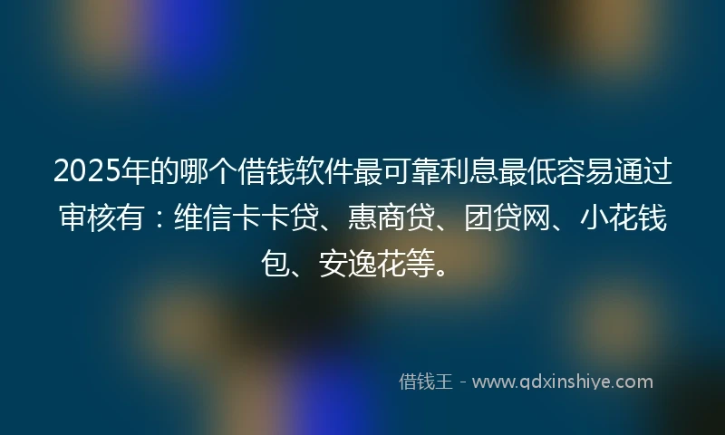 2025年的哪个借钱软件最可靠利息最低容易通过审核有：维信卡卡贷、惠商贷、团贷网、小花钱包、安逸花等。