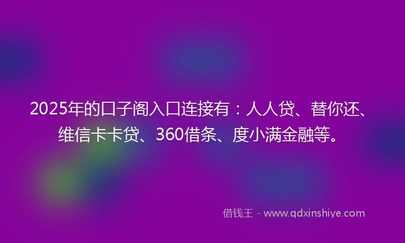 2025年的口子阁入口连接有：人人贷、替你还、维信卡卡贷、360借条、度小满金融等。