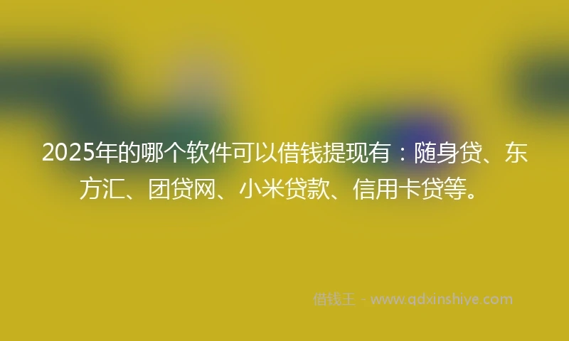 2025年的哪个软件可以借钱提现有:随身贷、东方汇、团贷网、小米贷款、信用卡贷等。