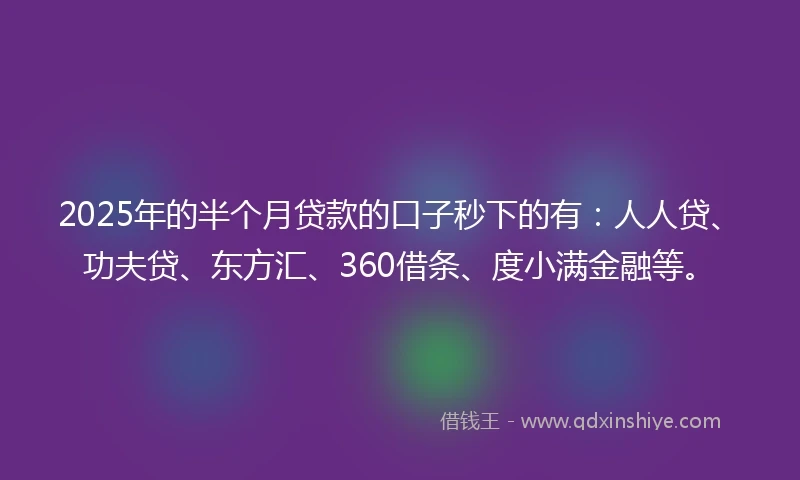 2025年的半个月贷款的口子秒下的有：人人贷、功夫贷、东方汇、360借条、度小满金融等。