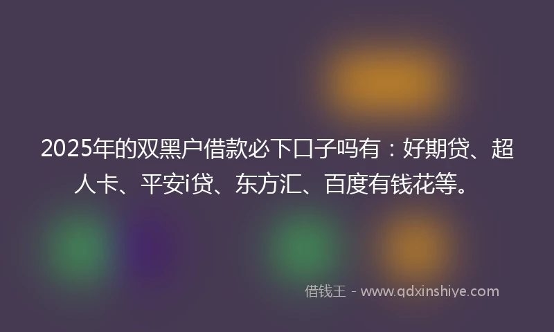 2025年的双黑户借款必下口子吗有：好期贷、超人卡、平安i贷、东方汇、百度有钱花等。