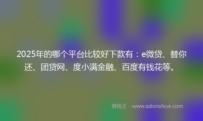 2025年的哪个平台比较好下款有：e微贷、替你还、团贷网、度小满金融、百度有钱花等。