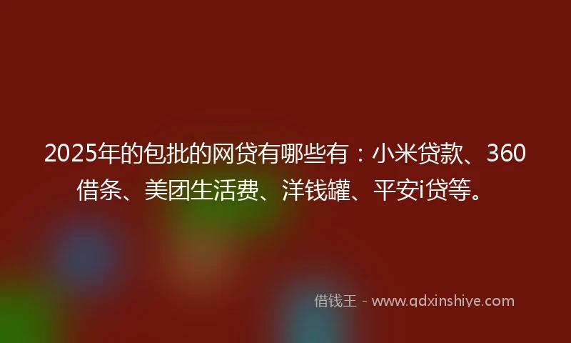 2025年的包批的网贷有哪些有：小米贷款、360借条、美团生活费、洋钱罐、平安i贷等。