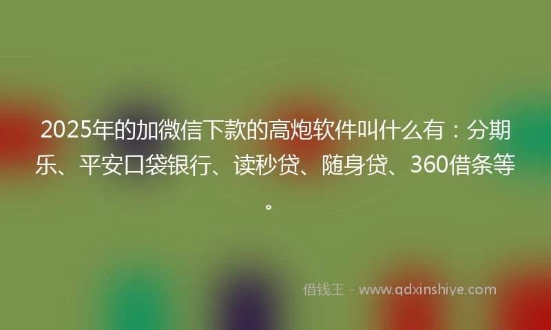 2025年的加微信下款的高炮软件叫什么有：分期乐、平安口袋银行、读秒贷、随身贷、360借条等。