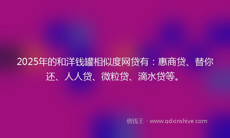 2025年的和洋钱罐相似度网贷有：惠商贷、替你还、人人贷、微粒贷、滴水贷等。