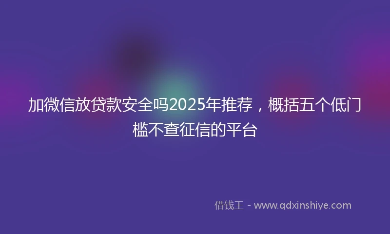 加微信放贷款安全吗2025年推荐，概括五个低门槛不查征信的平台