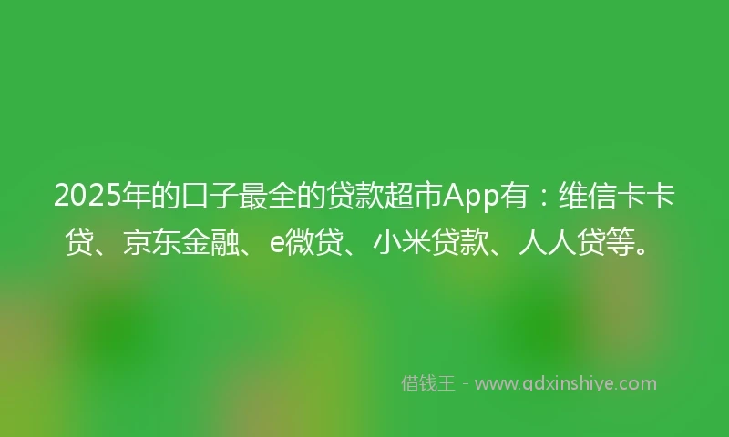 2025年的口子最全的贷款超市App有：维信卡卡贷、京东金融、e微贷、小米贷款、人人贷等。