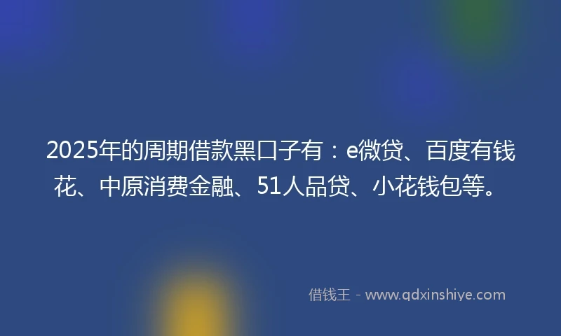 2025年的周期借款黑口子有：e微贷、百度有钱花、中原消费金融、51人品贷、小花钱包等。