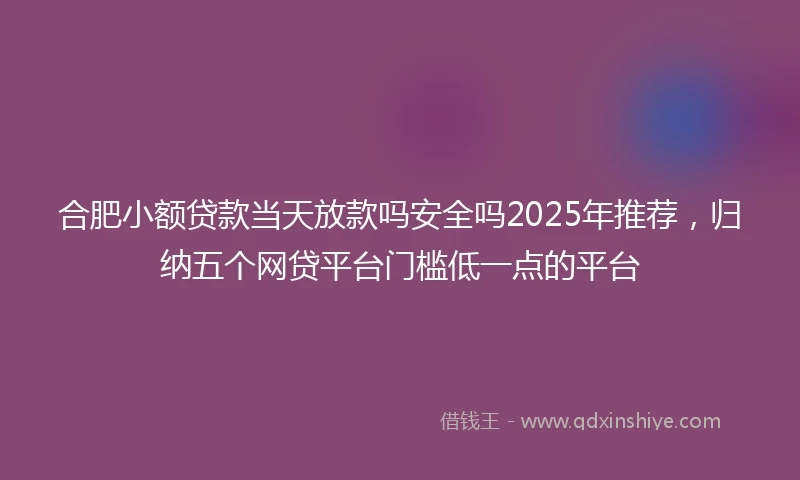 合肥小额贷款当天放款吗安全吗2025年推荐，归纳五个网贷平台门槛低一点的平台