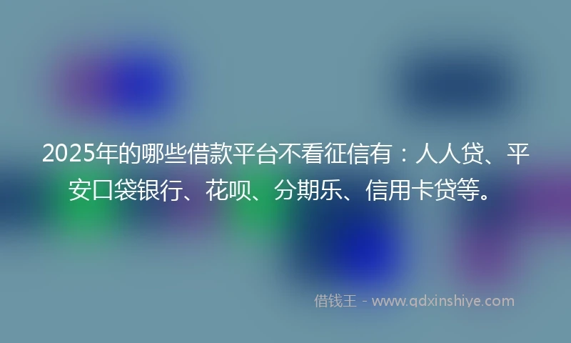 2025年的哪些借款平台不看征信有：人人贷、平安口袋银行、花呗、分期乐、信用卡贷等。