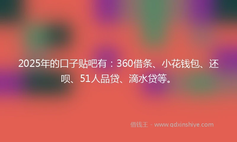 2025年的口子贴吧有：360借条、小花钱包、还呗、51人品贷、滴水贷等。