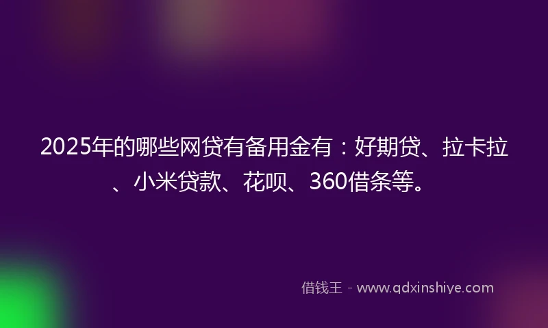 2025年的哪些网贷有备用金有：好期贷、拉卡拉、小米贷款、花呗、360借条等。
