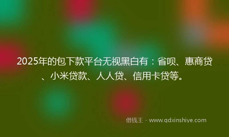 2025年的包下款平台无视黑白有：省呗、惠商贷、小米贷款、人人贷、信用卡贷等。