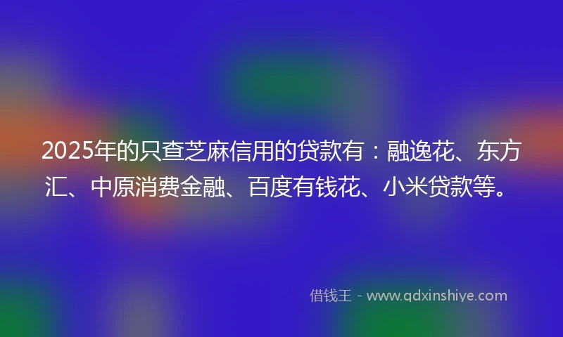 2025年的只查芝麻信用的贷款有：融逸花、东方汇、中原消费金融、百度有钱花、小米贷款等。
