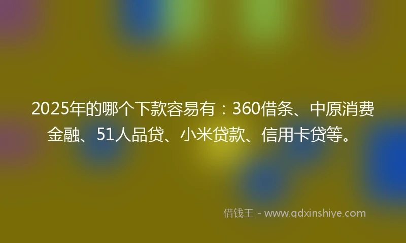 2025年的哪个下款容易有：360借条、中原消费金融、51人品贷、小米贷款、信用卡贷等。