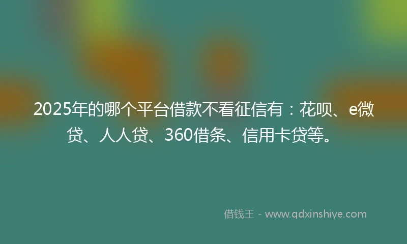 2025年的哪个平台借款不看征信有：花呗、e微贷、人人贷、360借条、信用卡贷等。