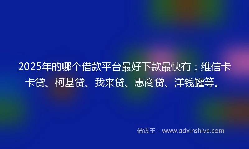 2025年的哪个借款平台最好下款最快有：维信卡卡贷、柯基贷、我来贷、惠商贷、洋钱罐等。