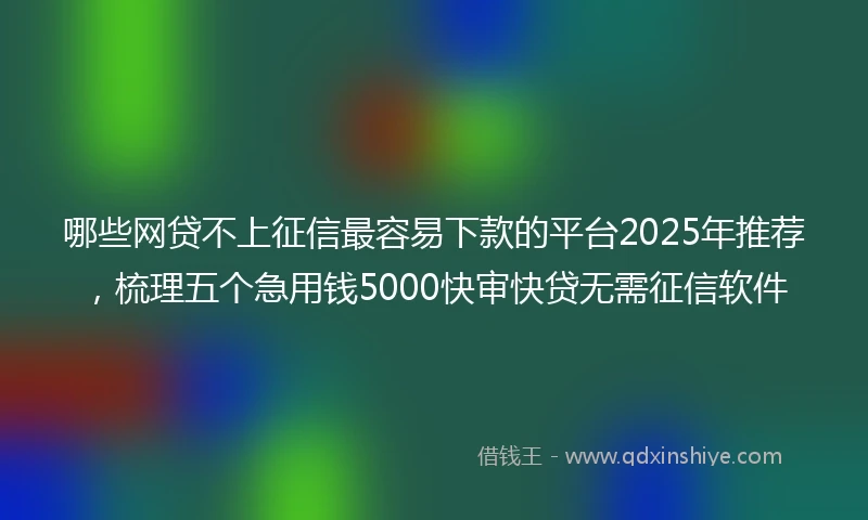 哪些网贷不上征信最容易下款的平台2025年推荐，梳理五个急用钱5000快审快贷无需征信软件