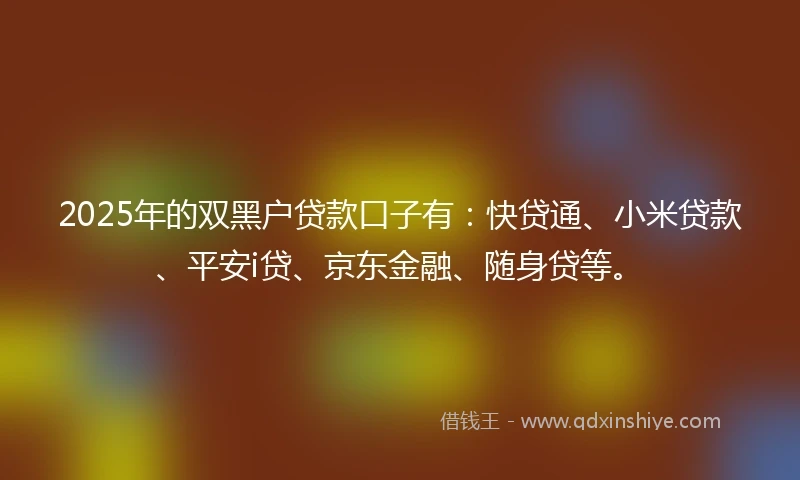 2025年的双黑户贷款口子有：快贷通、小米贷款、平安i贷、京东金融、随身贷等。