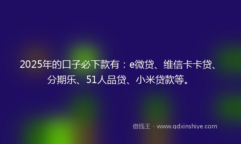 2025年的口子必下款有:e微贷、维信卡卡贷、分期乐、51人品贷、小米贷款等。