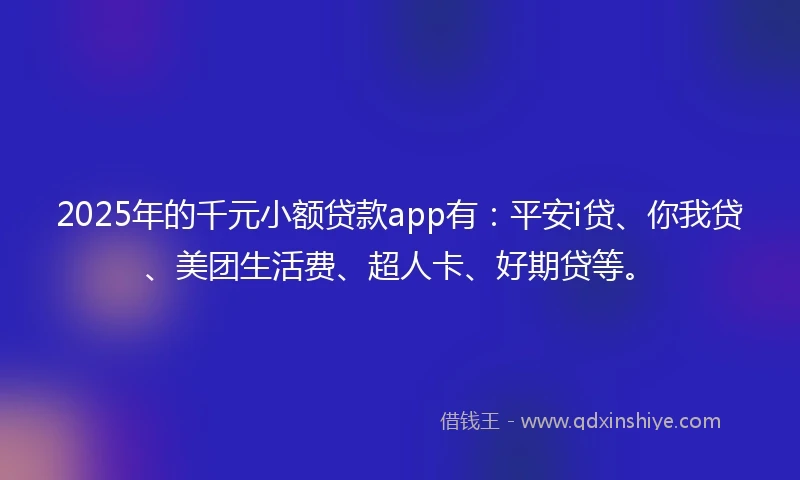 2025年的千元小额贷款app有：平安i贷、你我贷、美团生活费、超人卡、好期贷等。