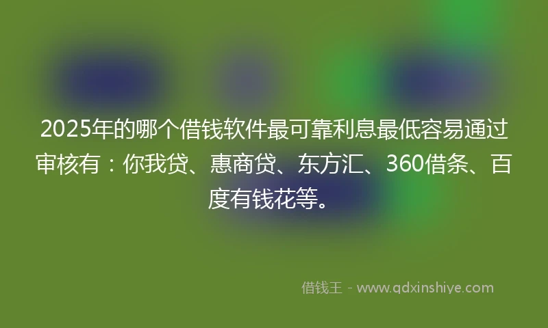 2025年的哪个借钱软件最可靠利息最低容易通过审核有：你我贷、惠商贷、东方汇、360借条、百度有钱花等。
