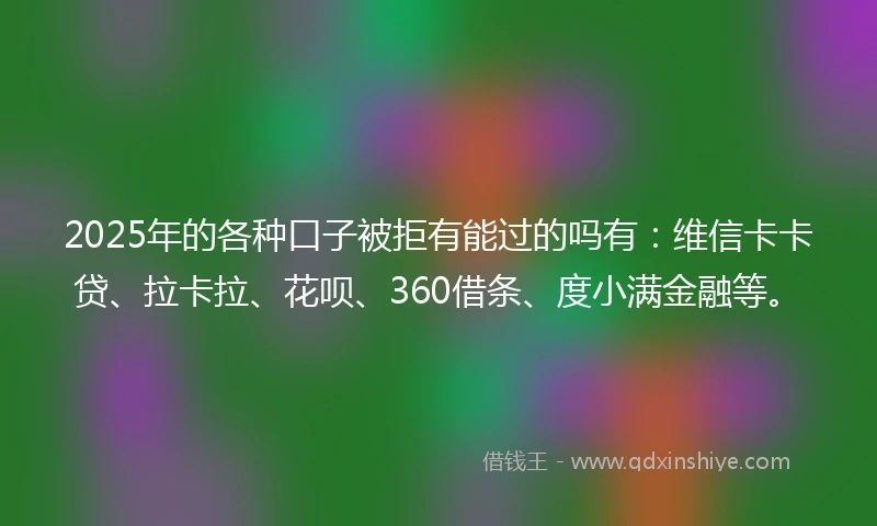 2025年的各种口子被拒有能过的吗有：维信卡卡贷、拉卡拉、花呗、360借条、度小满金融等。