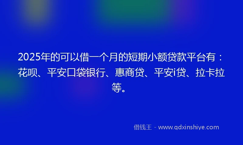 2025年的可以借一个月的短期小额贷款平台有：花呗、平安口袋银行、惠商贷、平安i贷、拉卡拉等。