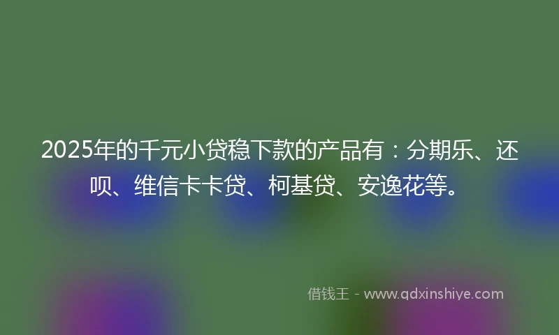 2025年的千元小贷稳下款的产品有：分期乐、还呗、维信卡卡贷、柯基贷、安逸花等。