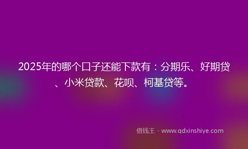 2025年的哪个口子还能下款有：分期乐、好期贷、小米贷款、花呗、柯基贷等。