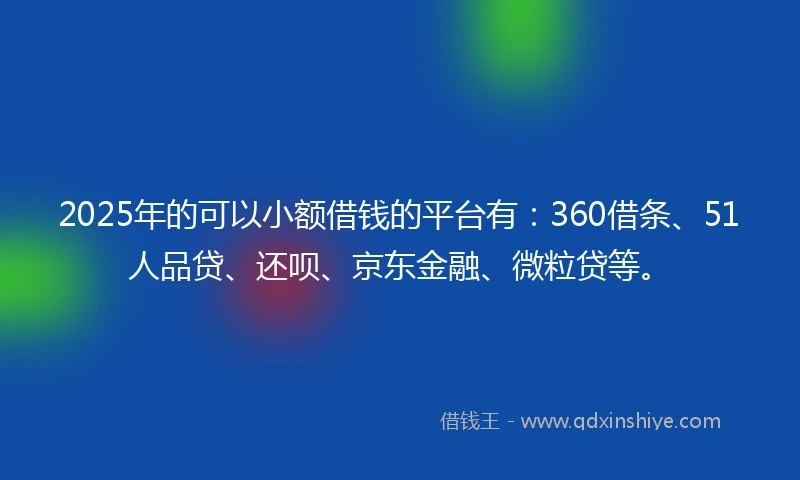 2025年的可以小额借钱的平台有：360借条、51人品贷、还呗、京东金融、微粒贷等。