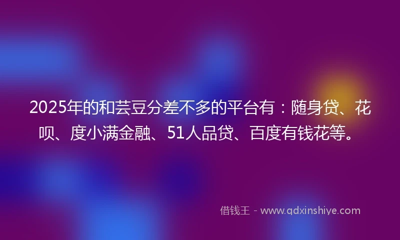 2025年的和芸豆分差不多的平台有：随身贷、花呗、度小满金融、51人品贷、百度有钱花等。